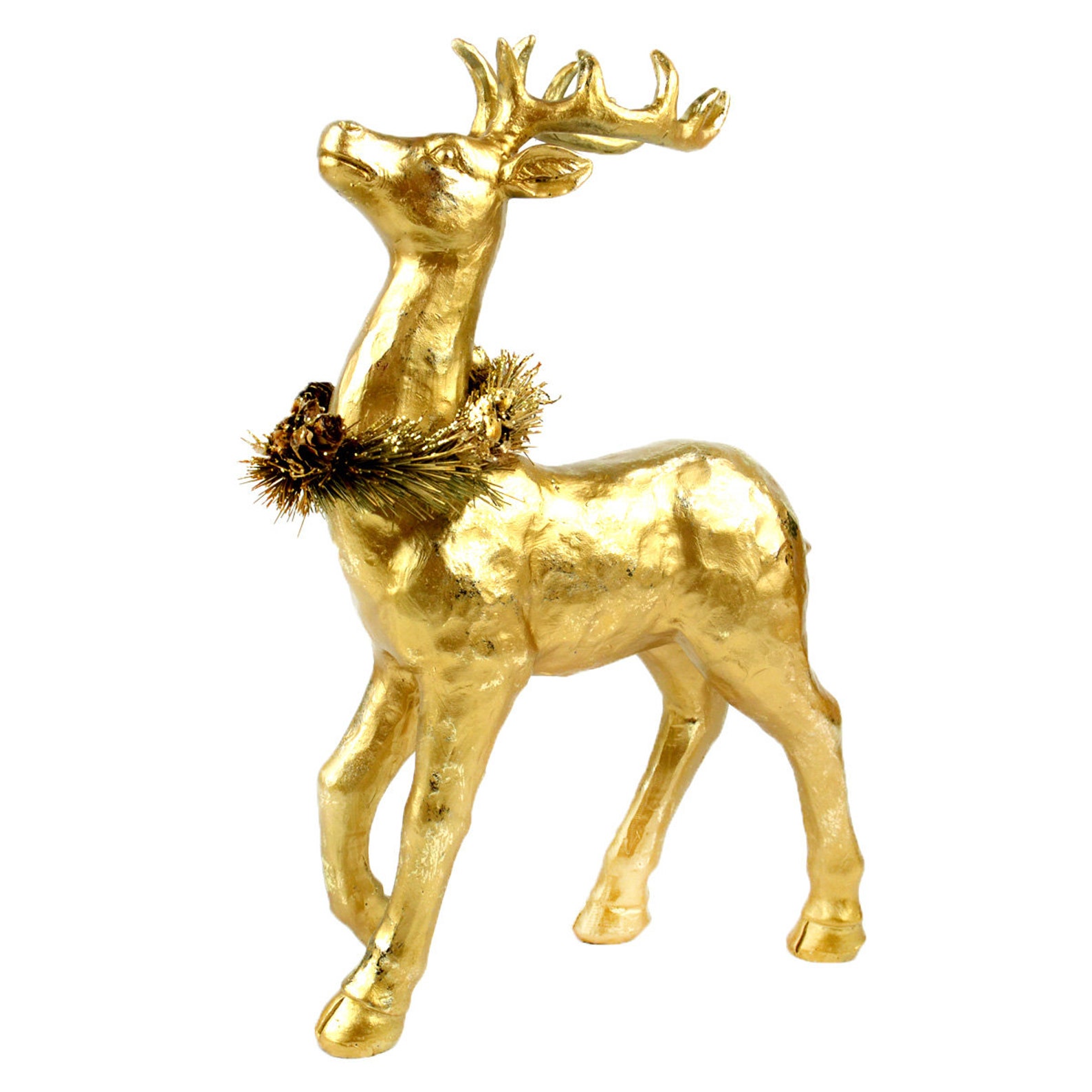 Gold Standing Reindeer With Wreath Around Neck Garden  Etsy