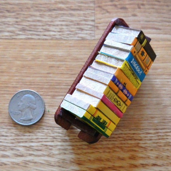 Miniature Dollhouse FAIRY GARDEN Accessories ~ Wood Book Rack with Books ~ NEW