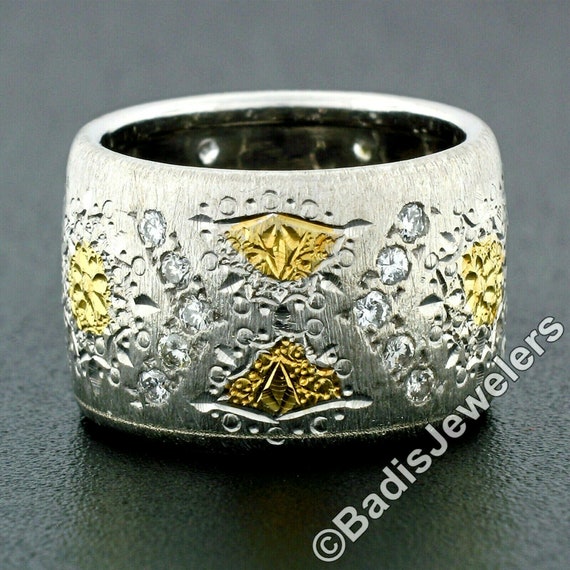 Vintage Handmade 18k Two Tone Gold 0.30ctw Pave S… - image 2