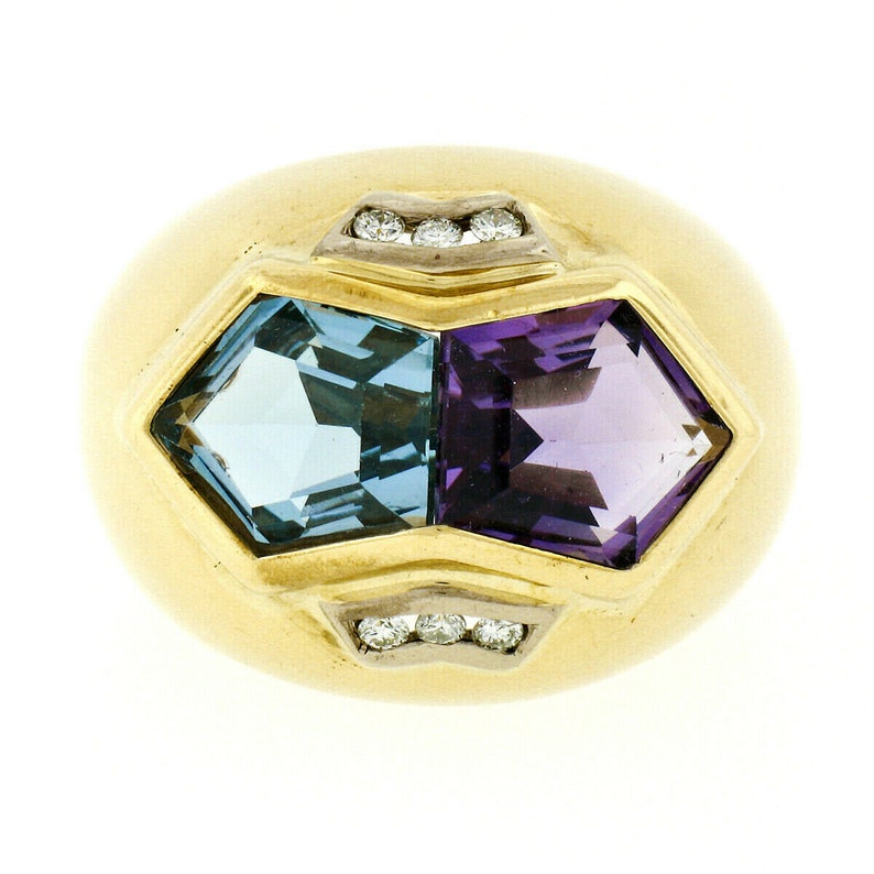 Estate Designer DENOIR 18k Yellow Gold Pentagon Cut Blue Topaz Estate Designer DENOIR 18k Yellow Gold Pentagon Cut Blue Topaz