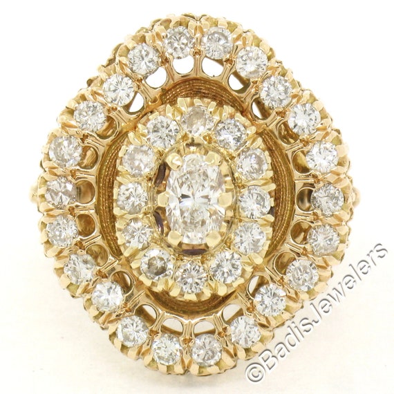 Large Vintage 14K Yellow Gold 2.20ctw Diamond Han… - image 2