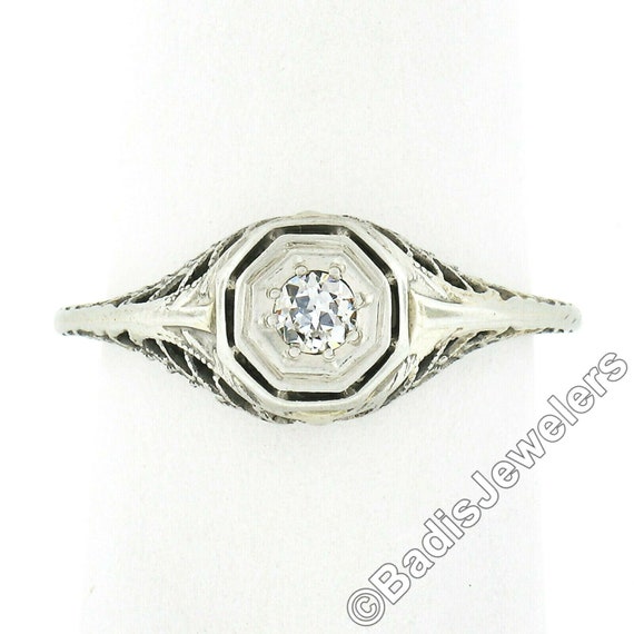 Classic Antique Art Deco 18K White Gold 0.14ctw O… - image 5