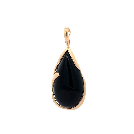 14k Solid Yellow Gold Teardrop Shaped Cabochon Be… - image 1
