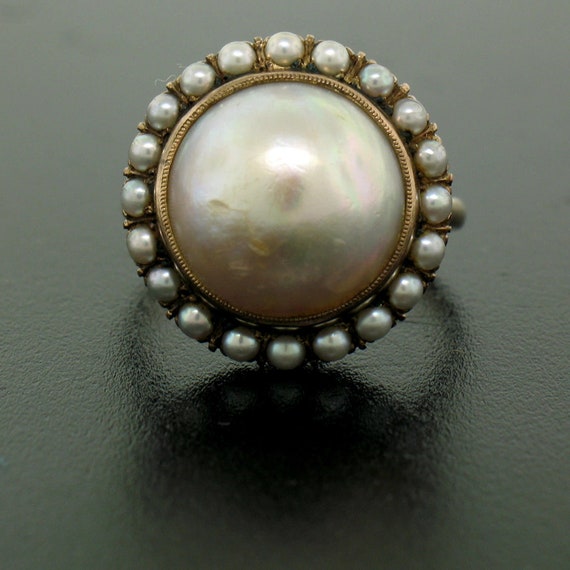 Antique Victorian 10K Rose Gold Bezel Mabé Prong … - image 2