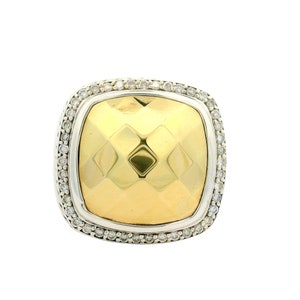 Sterling Silver David Yurman Albion Faceted Gold Center Diamond Halo Band Ring