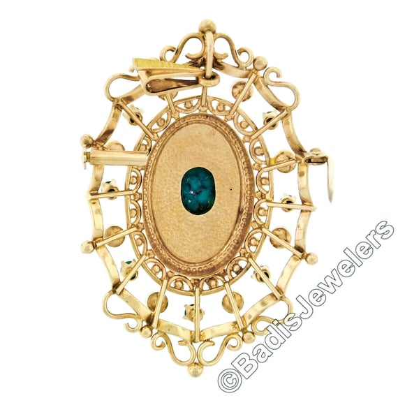 Vintage 18k Gold Oval Turquoise & Round Pearl Ope… - image 5