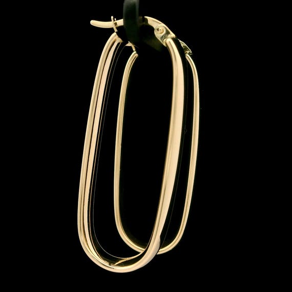 ピアス LAZY DAWN modern oval earring New 14k Yellow Gold Polished Elongated Oval Drop Hoop