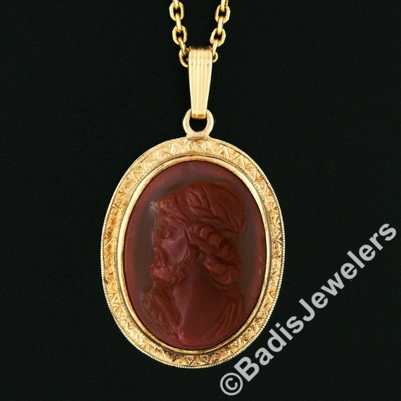 Antique 14K Yellow Gold Oval Carved Carnelian Cam… - image 3