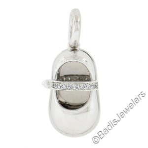 Designer Aaron Basha 18K White Gold Pave Diamond Lucky Baby Shoe Charm Pendant w/ Bail in Excellent Condition!