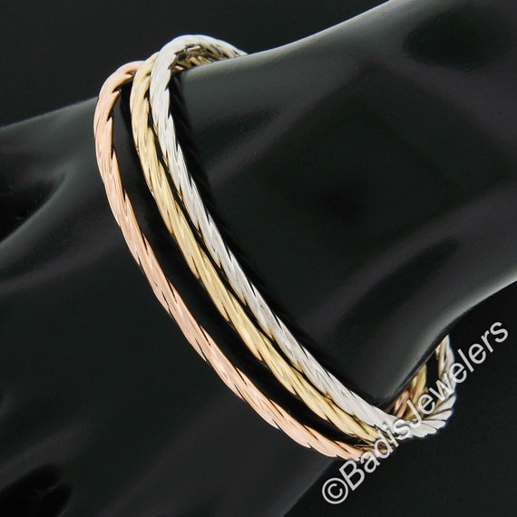 3 14k Tri Color Yellow White Rose Gold 7.75 Polished Twisted
