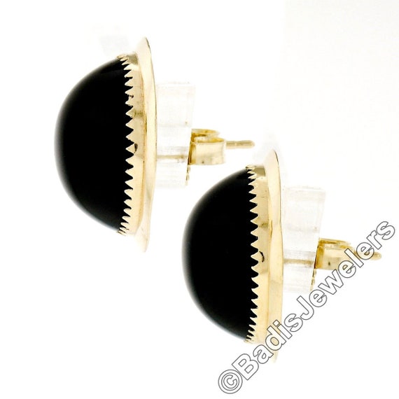 Vintage 14K Yellow Gold Round Cabochon Black Onyx… - image 3