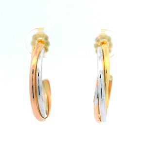 Estate Classic 18k Tri-Color Gold Trinity Medium Twist Hoop Earrings