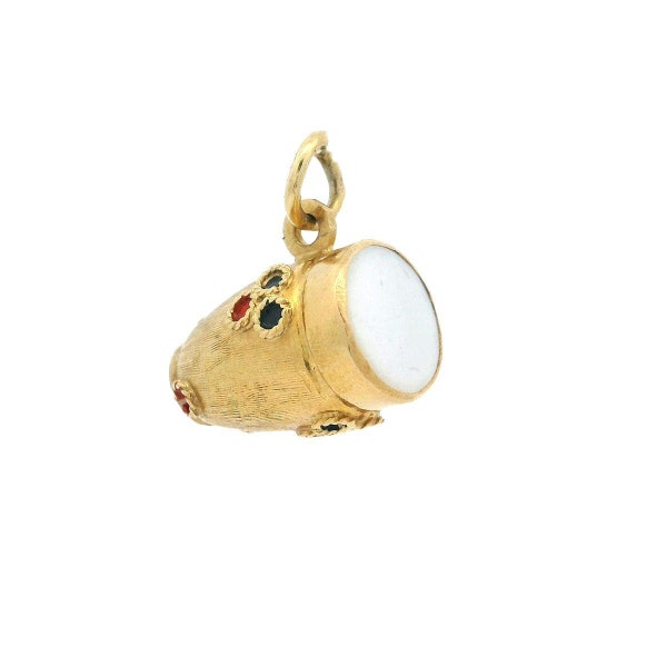 Vintage Corletto 18k Yellow Gold & Mother of Pearl 3d Conga Drum Charm Pendant