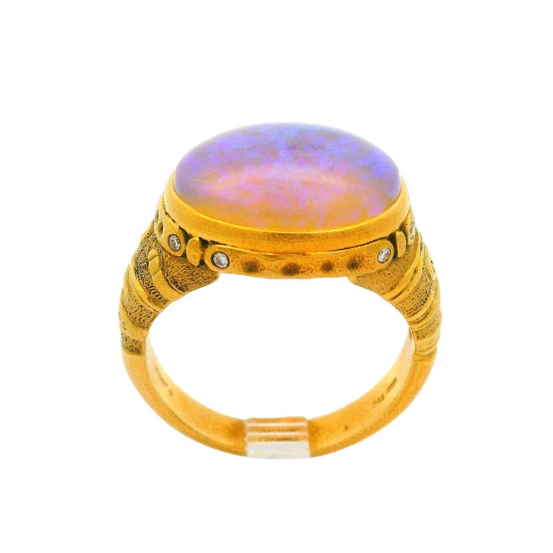 Alex Sepkus 18k Yellow Gold 6.60ct Bezel Opal Diamond Detailed Ring W