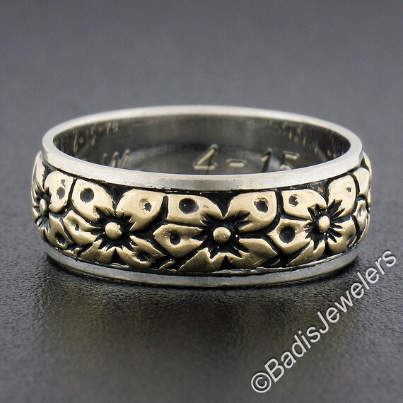 Vintage 14k Two Tone Blackened Gold 6.4mm Engrave… - image 2