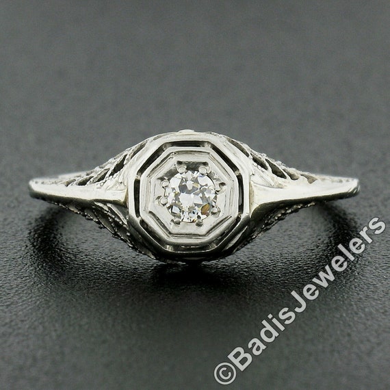 Classic Antique Art Deco 18K White Gold 0.14ctw O… - image 3