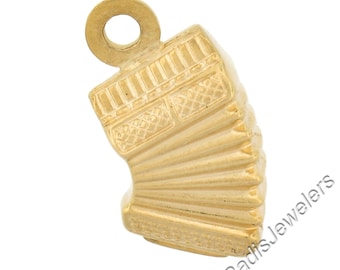 Vintage Unisex Solid 18K Yellow Gold Detailed Accordion Collectible Charm Pendant w/ Original Finish and Patina Preserved.