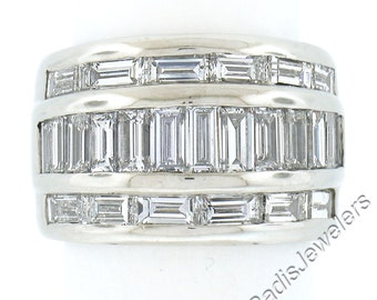 Vintage Platinum 3 Row 4ctw Channel Set Straight Baguette Diamond 13.2mm Wide Band Ring in Excellent Condition!