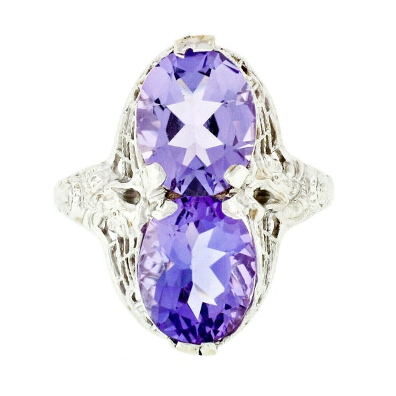 Antique Art Deco 14k White Gold Dual Purple Ameth… - image 1