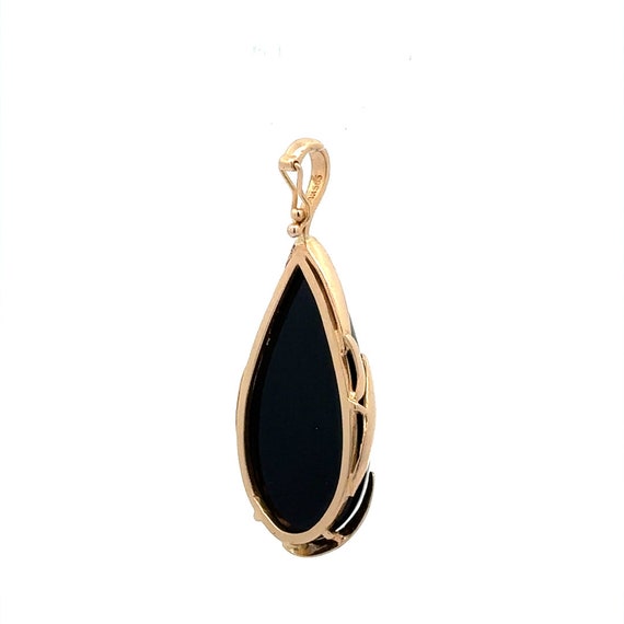 14k Solid Yellow Gold Teardrop Shaped Cabochon Be… - image 4