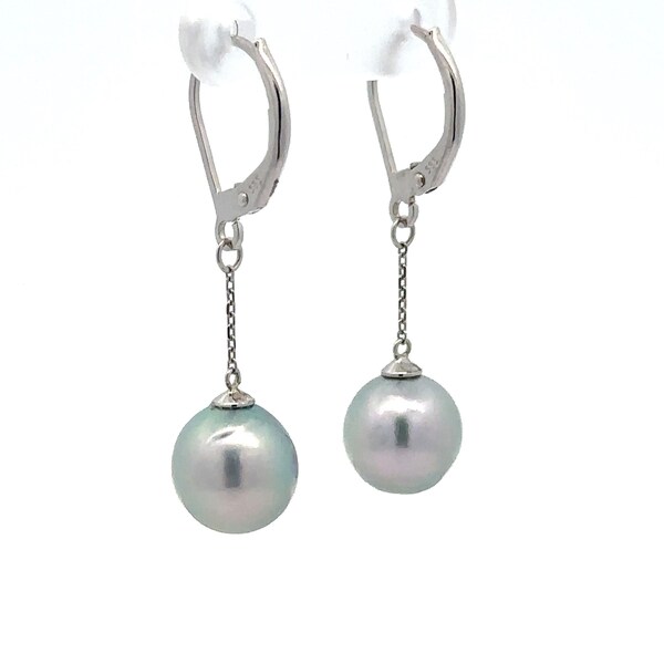 Classic 14k White Gold Light Grey Cultured Pearl Drop Dangle Earrings