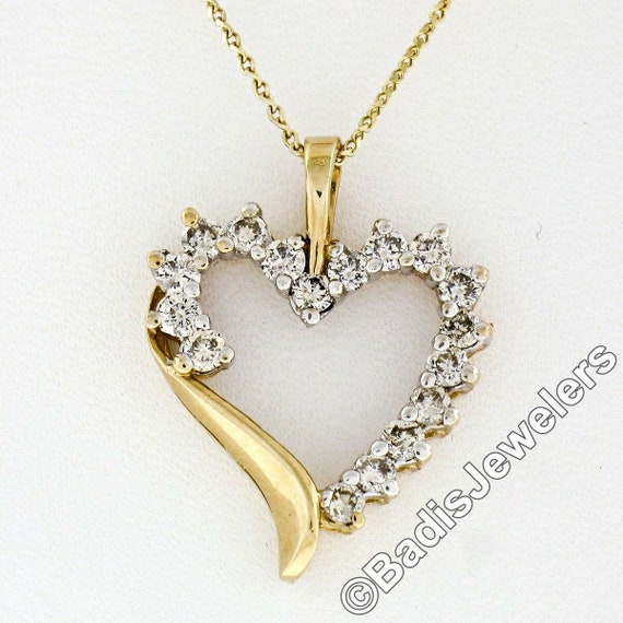 14K White Gold Diamond Heart Charm Holder Necklace Yellow Gold
