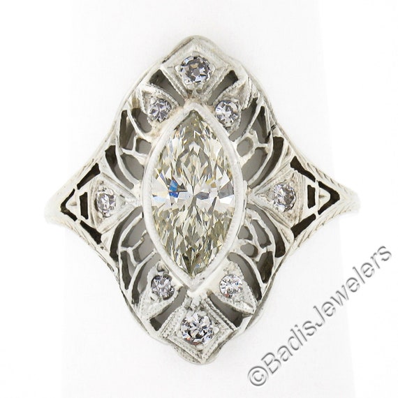 Antique Art Deco 18k White Gold GIA Certified 1.0… - image 1