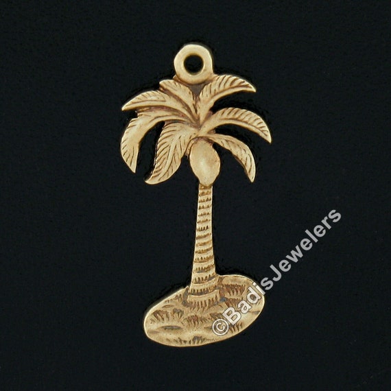 Vintage Cute 14K Yellow Gold Detailed Tropical Palm Tree