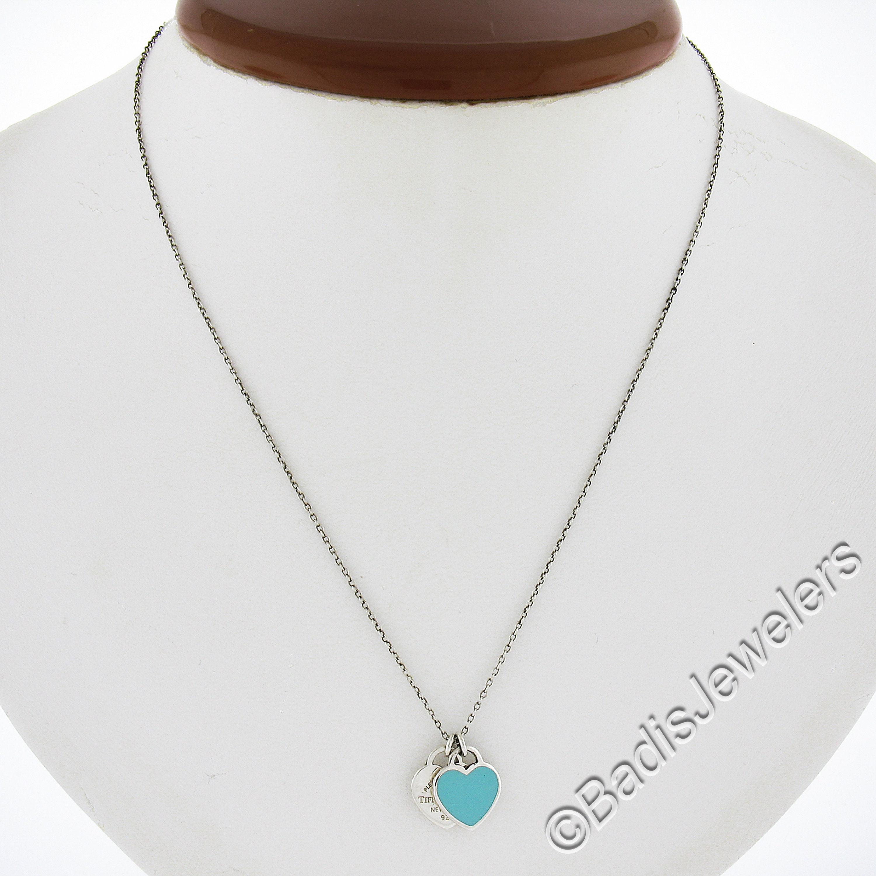 Tiffany & Co. Sterling Silver Blue Dual Heart Tag Charm