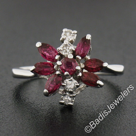 Vintage 14K White Gold 0.80ctw Marquise Cut Ruby … - image 2