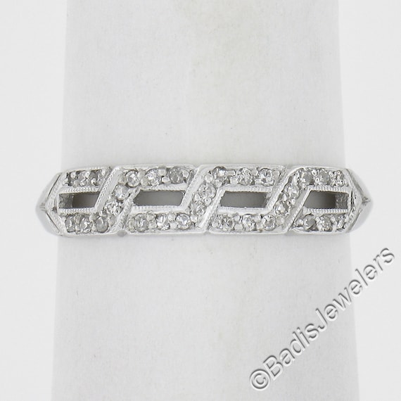 Vintage 14K White Gold Pave Milgrain Diamond Inte… - image 1