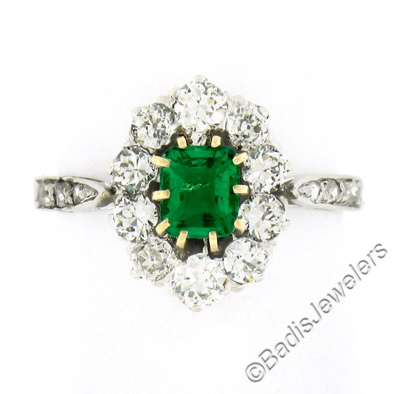 Antique Edwardian French Platinum Emerald Cut Eme… - image 3