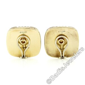 Vintage Gorgeous Designer Trianon 14k Two Tone White an Yellow Gold Rock Crystal & Diamond Polished Large Domed Cushion Clip On Earrings image 5