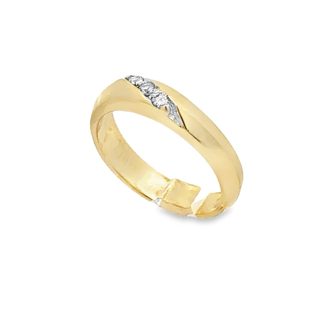 Unisex 14K Yellow Gold 0.12ctw Pave Set Diamond Dual Finish