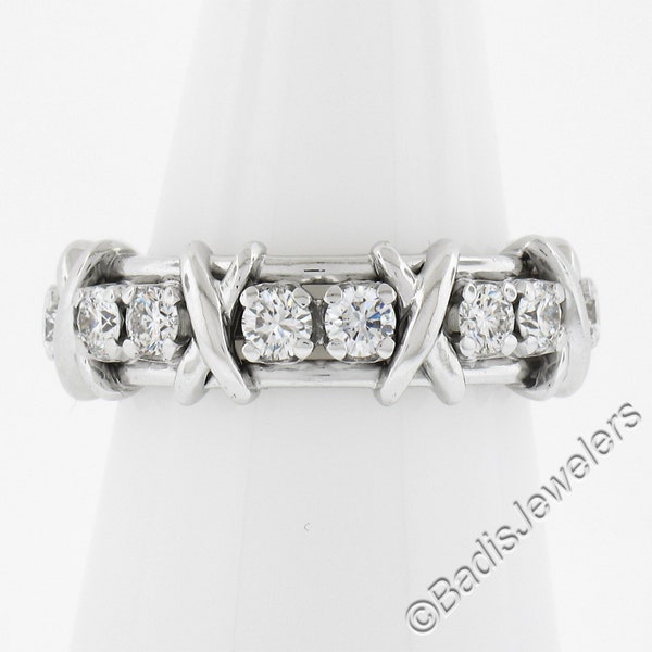 Tiffany & Co. Schlumberger Platinum 1.14ct 16 Diamond X Eternity Band Ring W Box