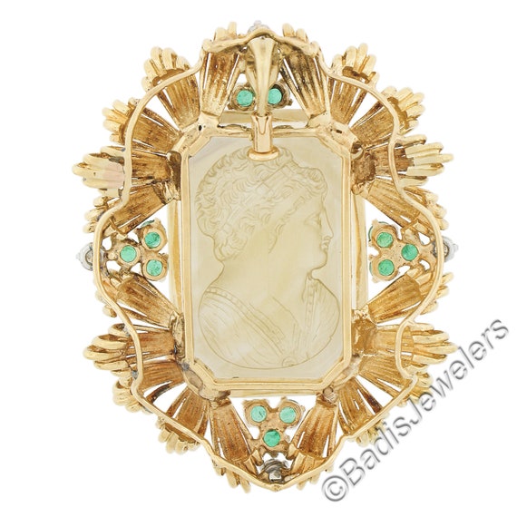Vintage 18k Gold Gia Hand Carved Citrine W/ Emera… - image 4