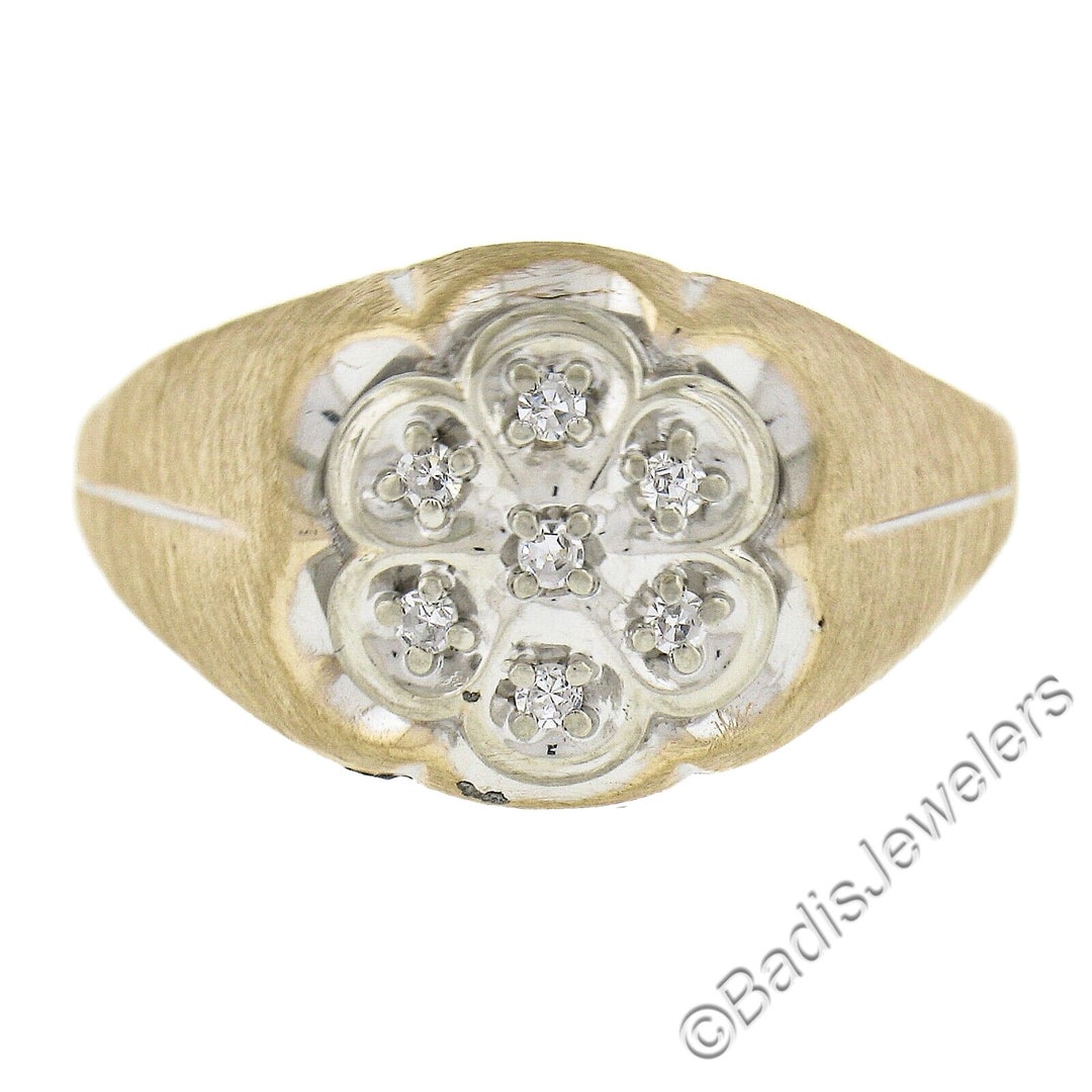 Men's 10k Two-Tone Gold Celtic Cross Ring - Trinity Knot Band With Solitaire Green CZ Center Stone
