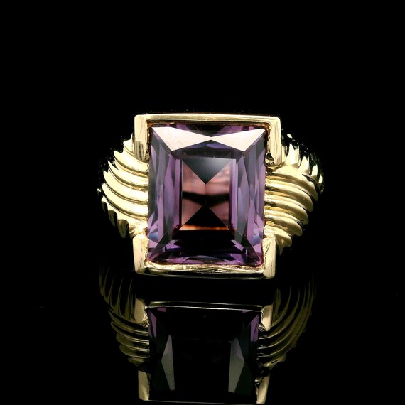 Vintage Retro Men's Synthetic Alexandrite W/ Groo… - image 2