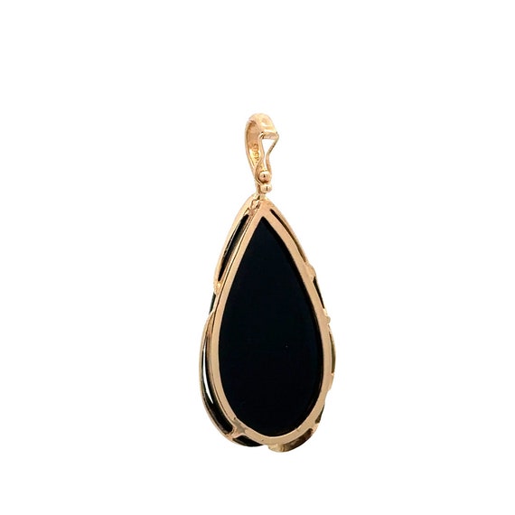 14k Solid Yellow Gold Teardrop Shaped Cabochon Be… - image 3