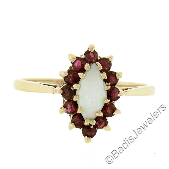 Trubrite 10K Yellow Gold Marquise Cut Prong Set Opal Round Cut