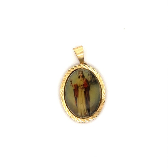 Vintage 14K Yellow Gold Painted Portrait Saint Ba… - image 3