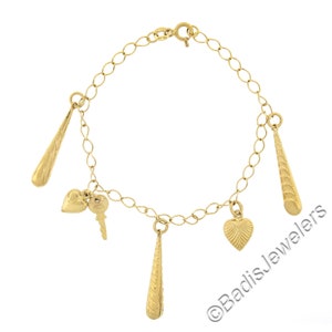 NEUE Designer Milor italienischen 14K Gelbgold Panzer Link Armband mit Puffed Herz & Schlüssel Anhänger mit Federring Verschluss
