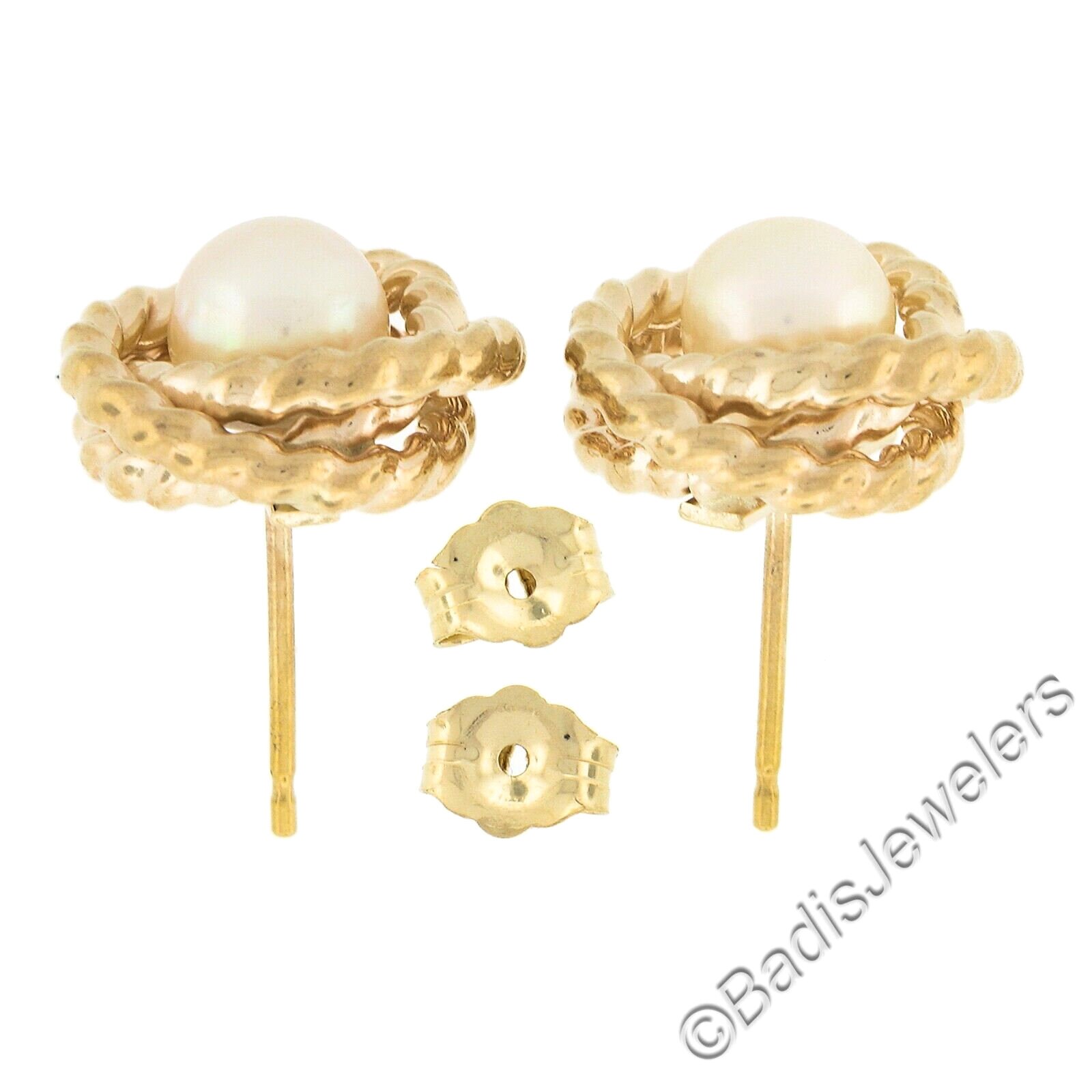 Estate 14k Yellow Gold 6.2mm Cultured Pearl Twisted Wire