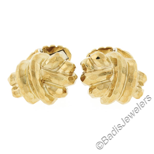 Designer Henry Dunay 18k Yellow Gold Hammered Finish Infinity Love Knot Men's Cufflinks with Original Patina