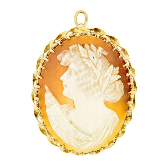 Vintage 14k Yellow Gold Carved Shell Cameo Fancy … - image 1
