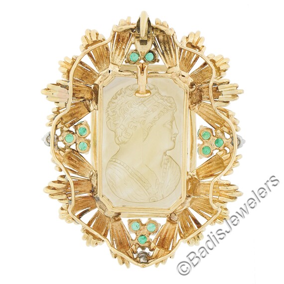 Vintage 18k Gold Gia Hand Carved Citrine W/ Emera… - image 3