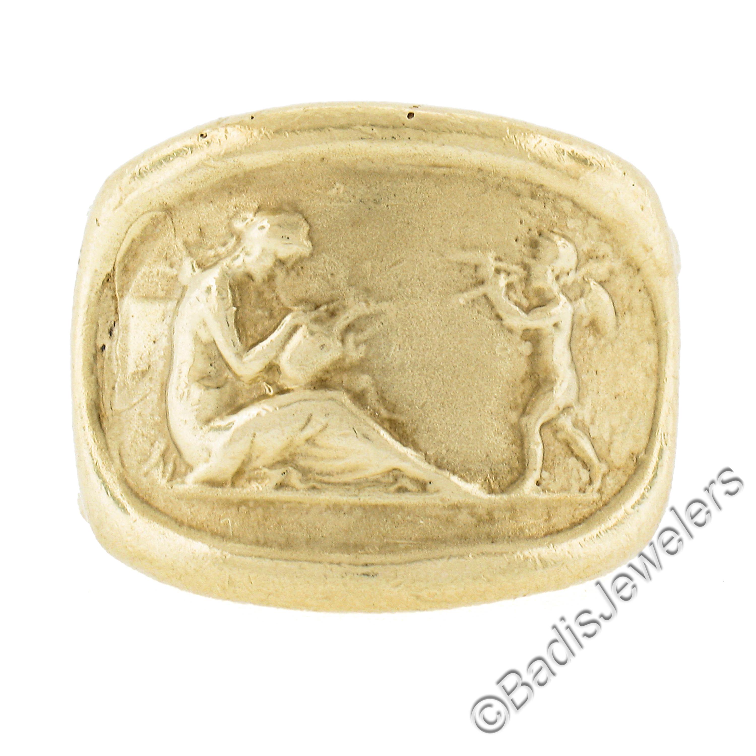 Vintage 14k Gold Pouring Vase Fountain & Angel Flutist Portrait Scene Band Ring