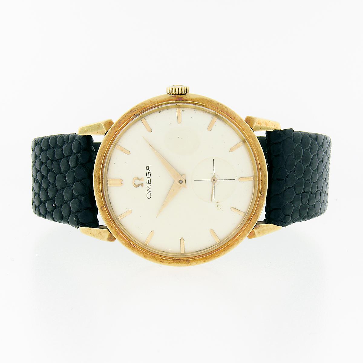 Vintage 18k Yellow Gold 34mm Omega Bumper 17j Automatic Wrist Watch Cal 344 w/ Box