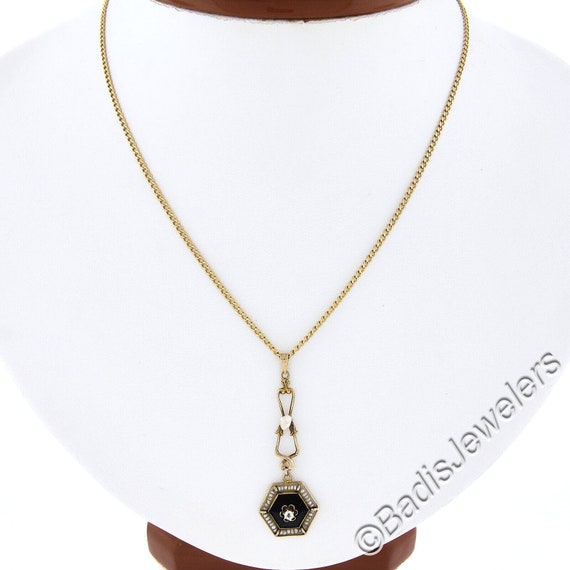 Vintage 14K Yellow Gold Black Onyx, Pearl & White… - image 2