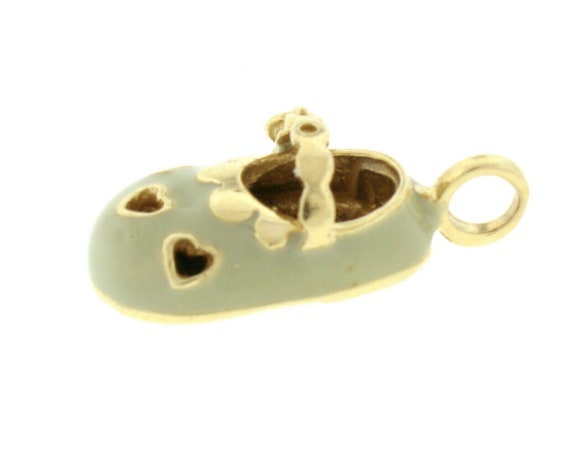 Vintage Petite 14k Yellow Gold Pastel Green Enamel